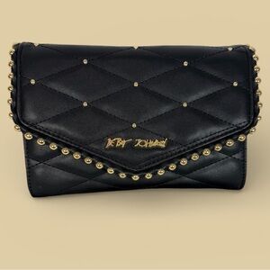 Betsey Johnson Black Quilted Clutch with Gold Studs